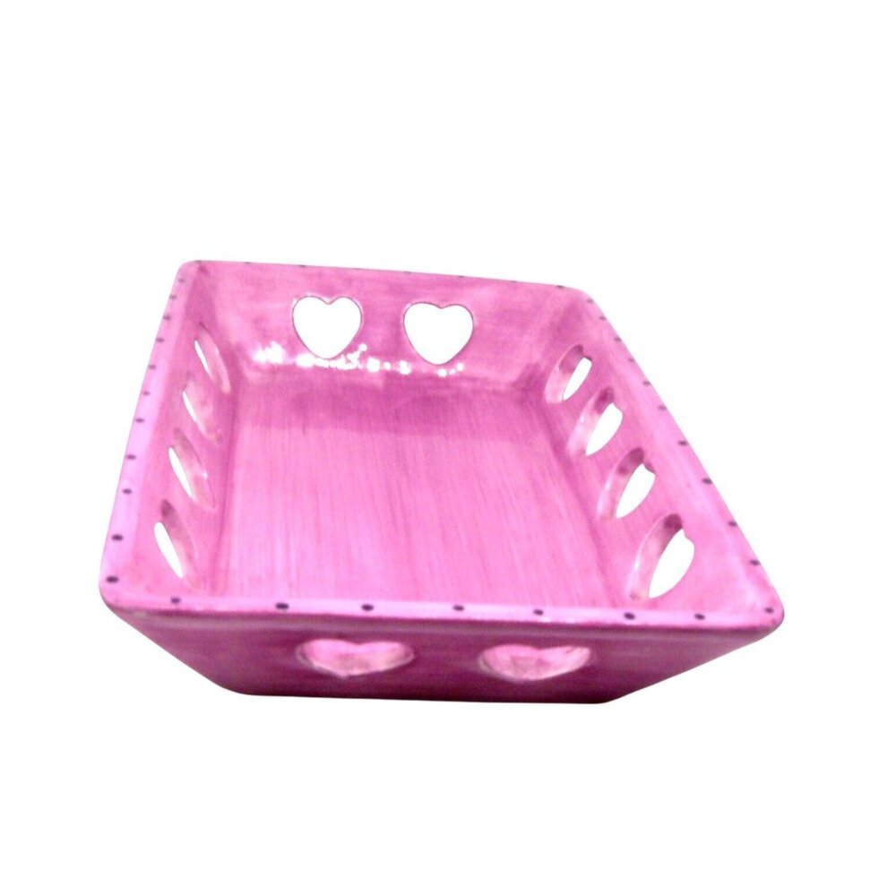 Rare Handcrafted Ceramic Heart-Patterned Pink Tray - image 1